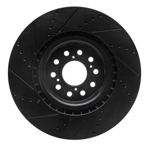 Acura Integra Brake Rotor (1) - Front Right - R1 Concepts - Drilled & Slotted - Black - `17-`25